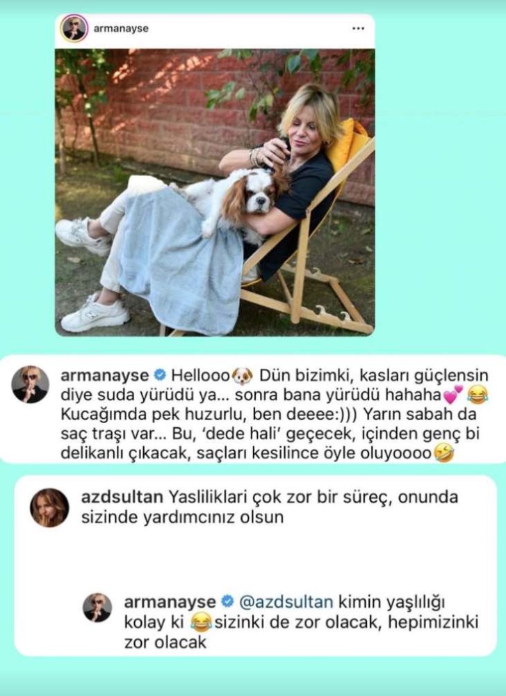 ayse arman dan kopeginin yasliligi icin cok zor diyen takipcisine yanit verdi